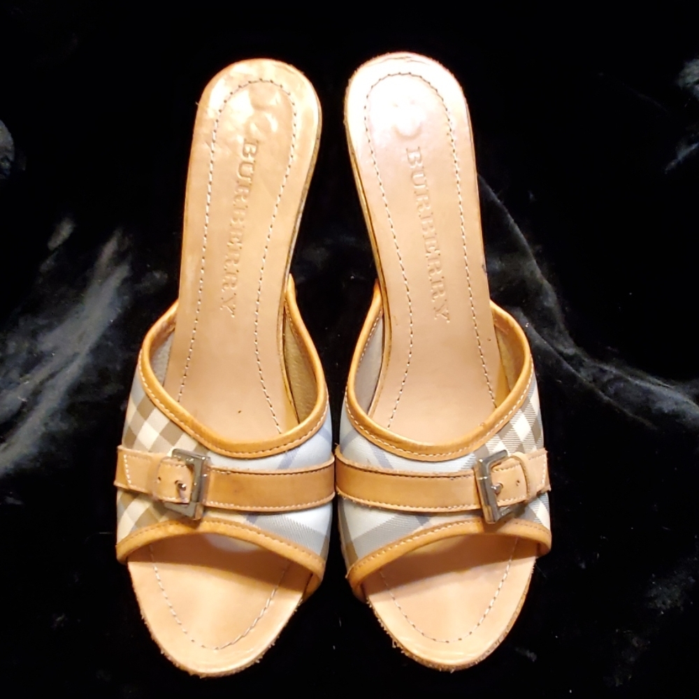 Authentic Burberry Wooden Heeled Slippers - Picture 1 of 7